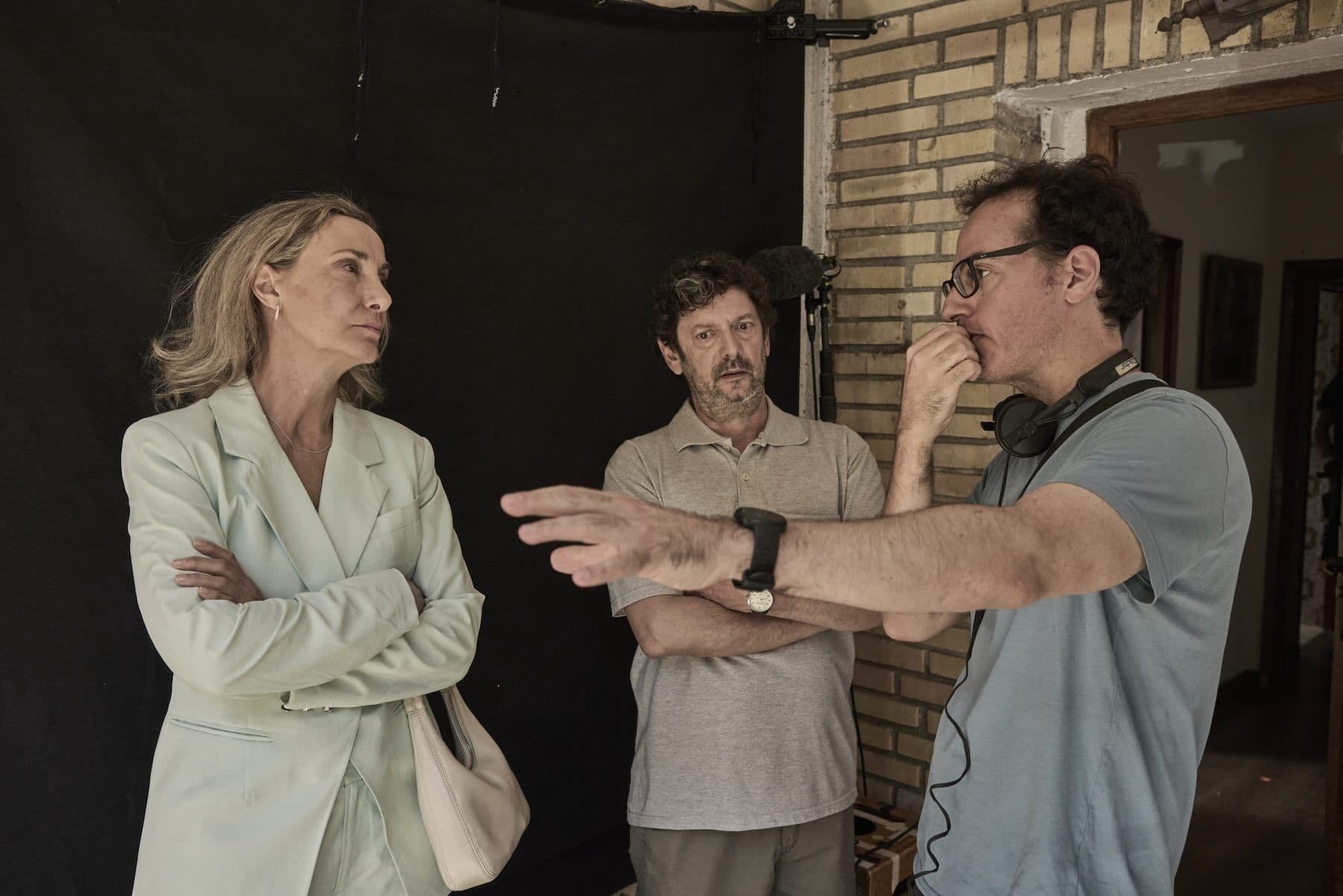 Sonia Almarcha, Manolo Solo y Javier Marco, en el rodaje de 'A la cara'