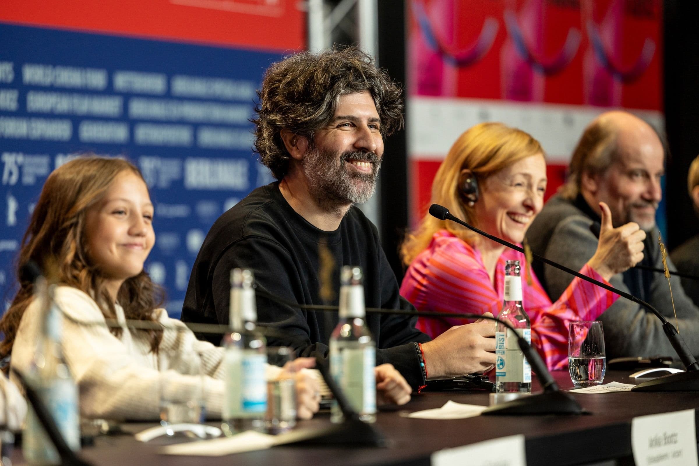 Anika Bootz, Iván Fund, Mara Bestelli y Marcelo Subiotto en la presentación de 'El mensaje', en el Festival de Berlín