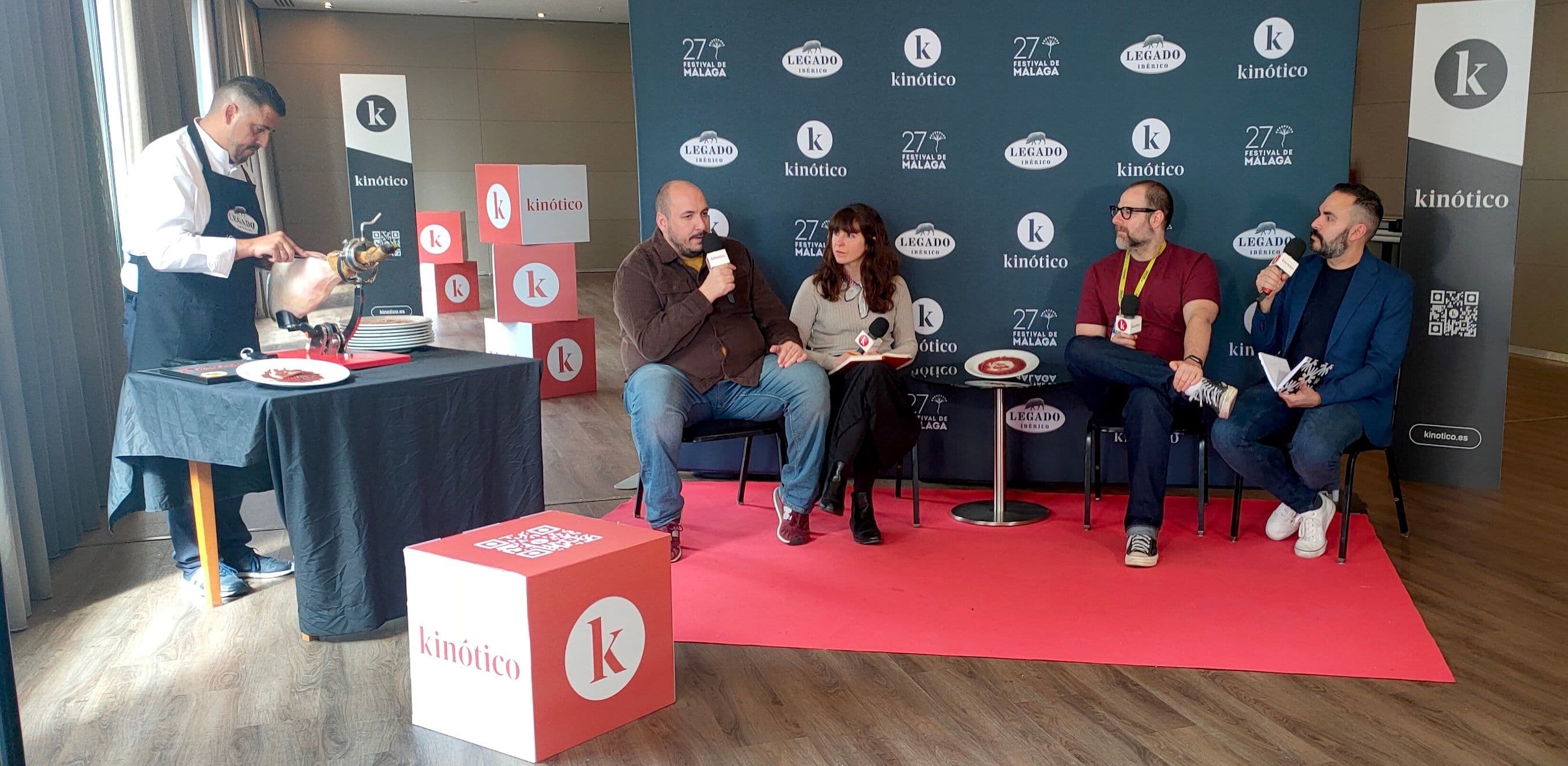 José María Sánchez, Dani Mantilla, Mirian San Martín, Alberto Rey y David Martos, en el set de Kinótico del Festival de Málaga 2024