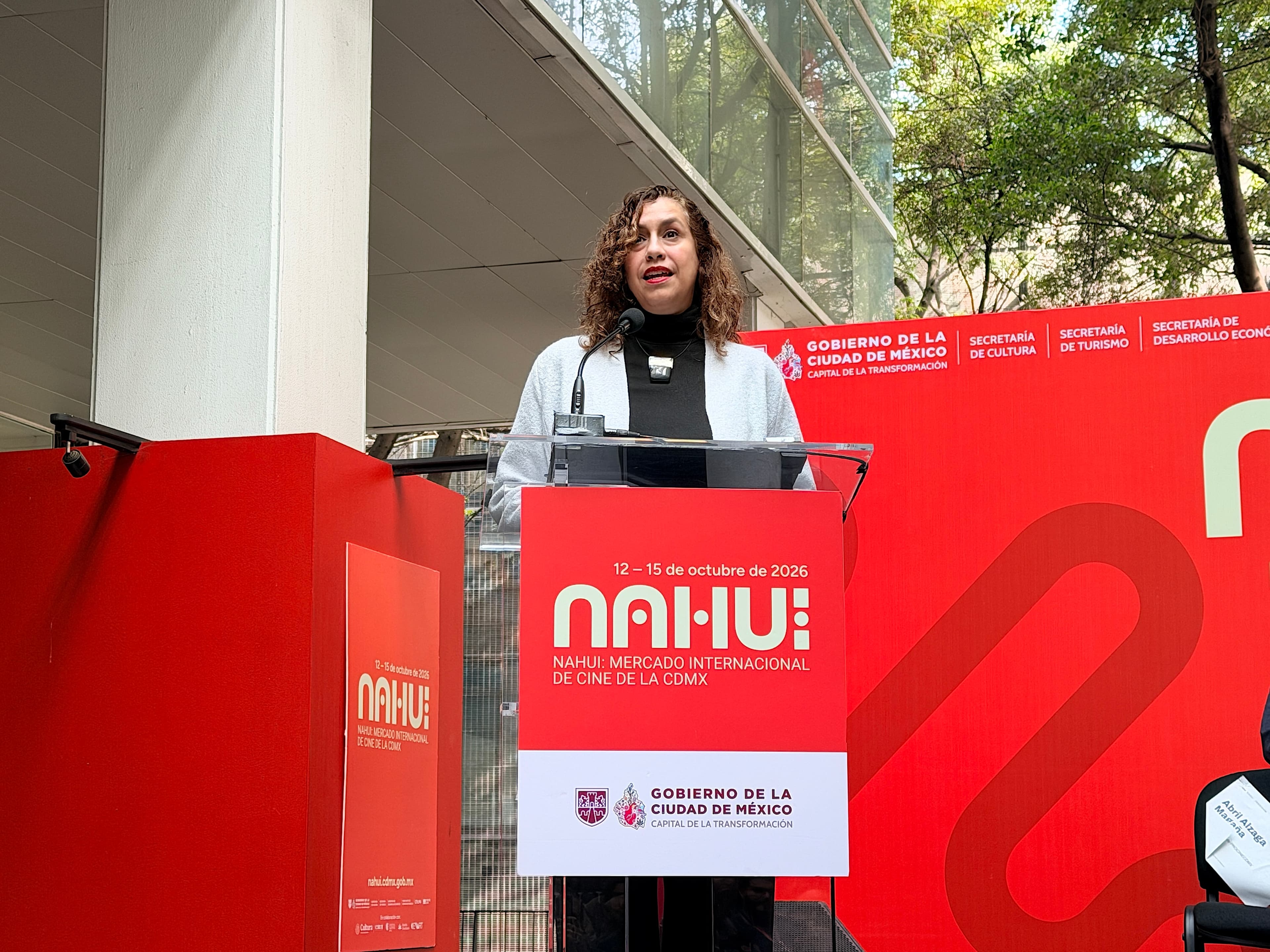Abril Alzaga, Directora General del Fideicomiso para la Promoción y Desarrollo del Cine Mexicano en la Ciudad de México (PROCINECDMX) y del Mercado de Cine Nahui en octubre 2026